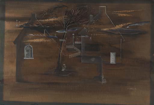 Dick Elffers - Surrealistic landscape with houses
