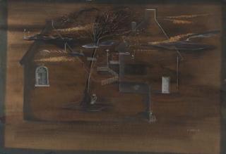 Dick Elffers - Surrealistic landscape with houses