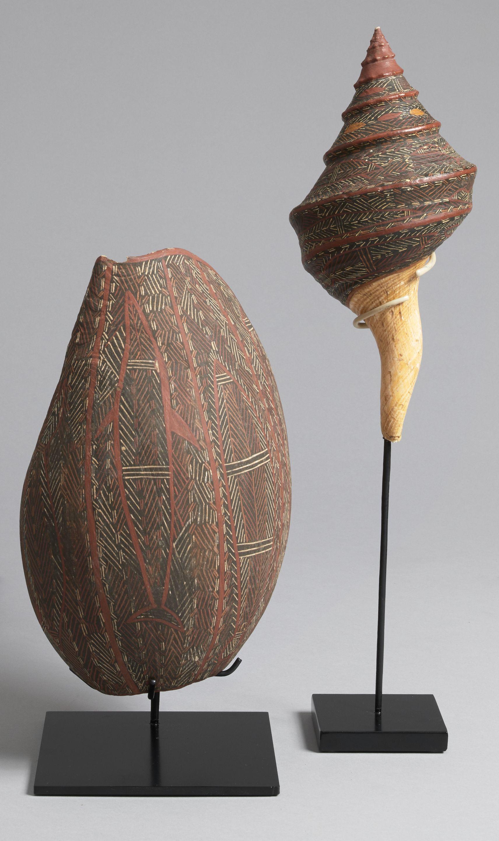 Dick Nangabarra - A pair of painted shells, 1960s