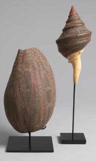 Dick Nangabarra - A pair of painted shells, 1960s