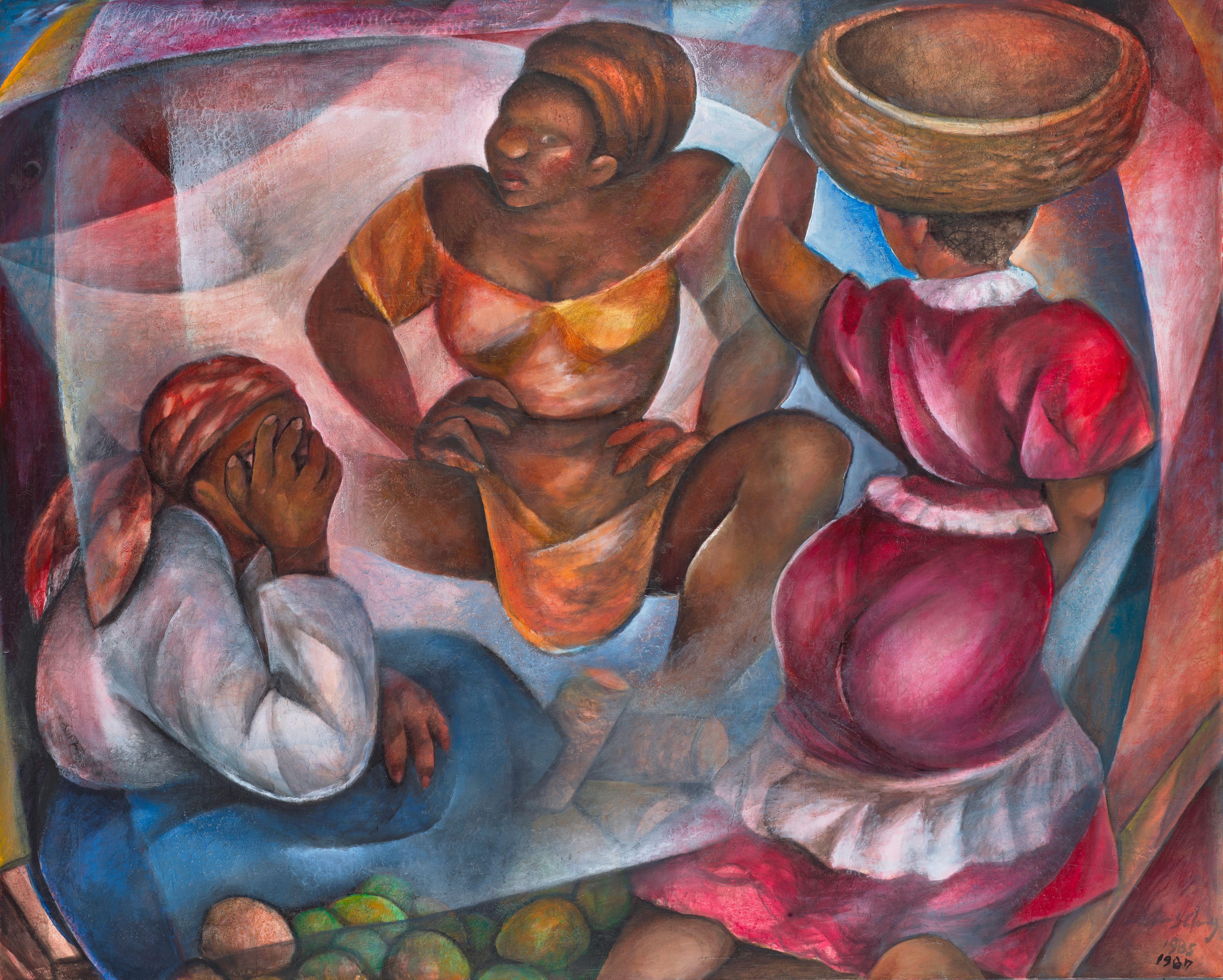 Dickens Chang - At the Market Place (Jamaica) 40 x 50 in. framed 43 1/4 x 53 1/4 in.
