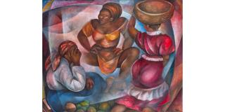 Dickens Chang - At the Market Place (Jamaica) 40 x 50 in. framed 43 1/4 x 53 1/4 in.