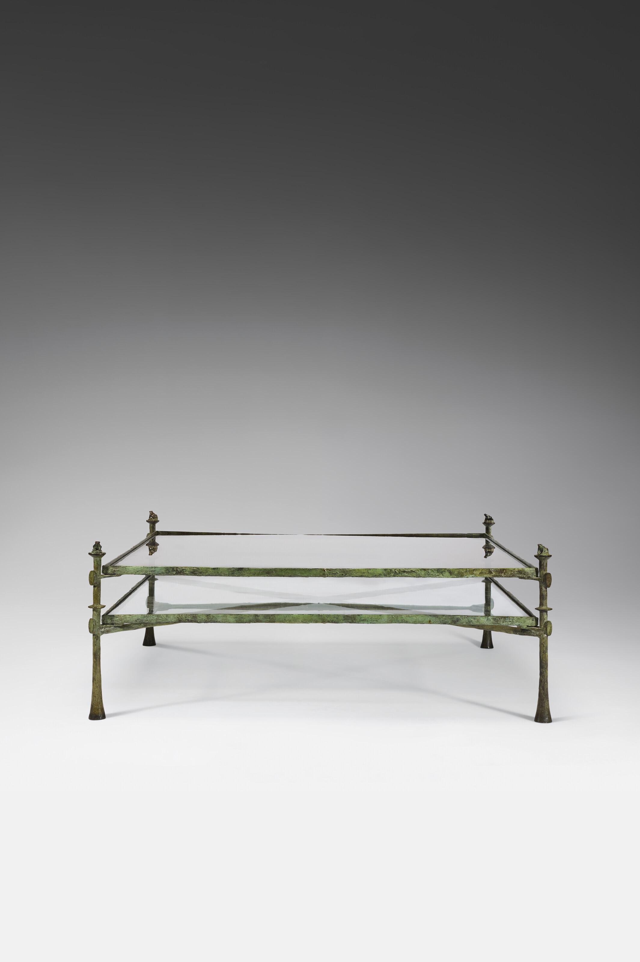 Diego Giacometti - Grande table basse à deux plateaux aux grenouilles