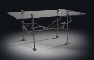 Diego Giacometti - Table basse trapézoïdale: modèle aux cerfs et aux chiens