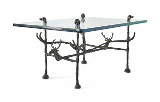 Diego Giacometti - Table basse trapézoïdale: modèle aux cerfs et aux chiens
