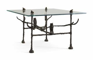 Diego Giacometti - Table basse trapezoïdale, modèle aux hiboux et grenouilles