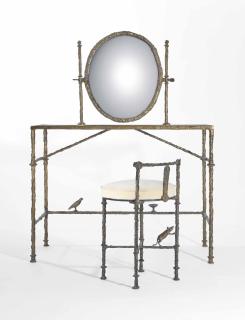 Diego Giacometti - Table de coiffeuse avec oiseau et coupe; Tabouret de coiffeuse avec souris