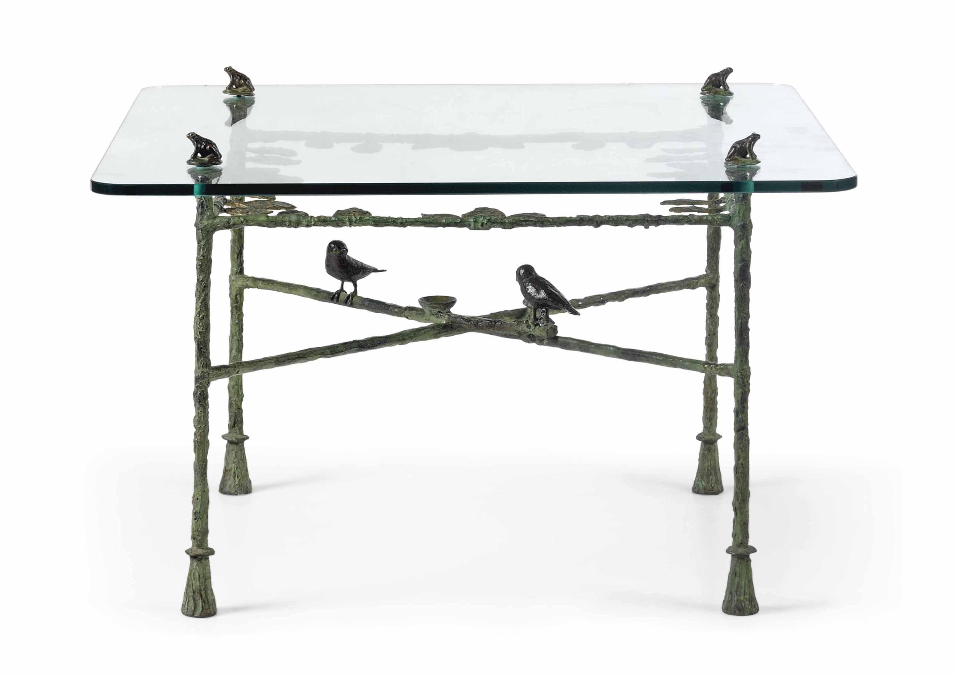 Diego Giacometti - Table-feuille aux oiseaux et grenouilles