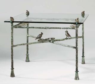 Diego Giacometti - Table-feuilles, modèle bas aux oiseaux et grenouilles