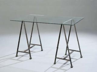 Diego Giacometti - Table tréteaux à motifs de bambou