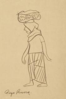 Diego Rivera - Apunte de mujer cargando canasta con flores