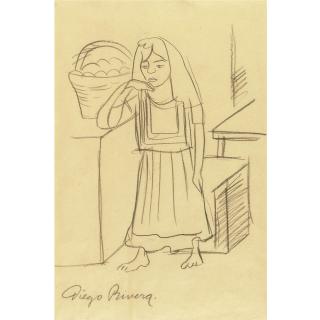 Diego Rivera - Apunte De Tehuana Con Canasta Defrutas
