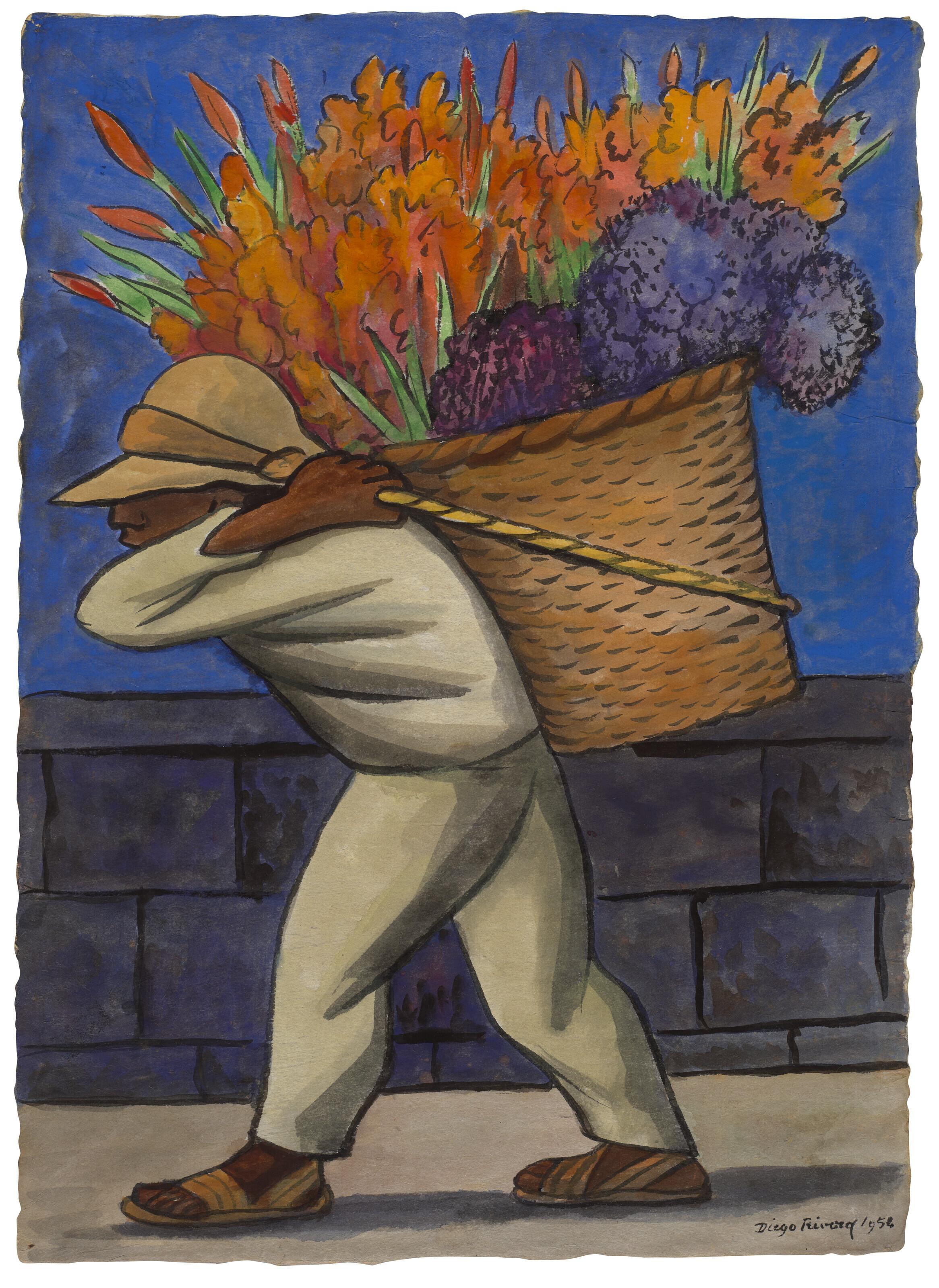 Diego Rivera - Cargador de flores andando (El vendedor de gladiolas y hortensias) 