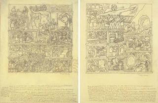 Diego Rivera - Composition sketches for La ciencia química presente en las principales actividades productoras útiles a la sociedad humana, a mural at the Facultad of Ciencias Químicas of UNAM in Ciudad Universitaria, Mexico City