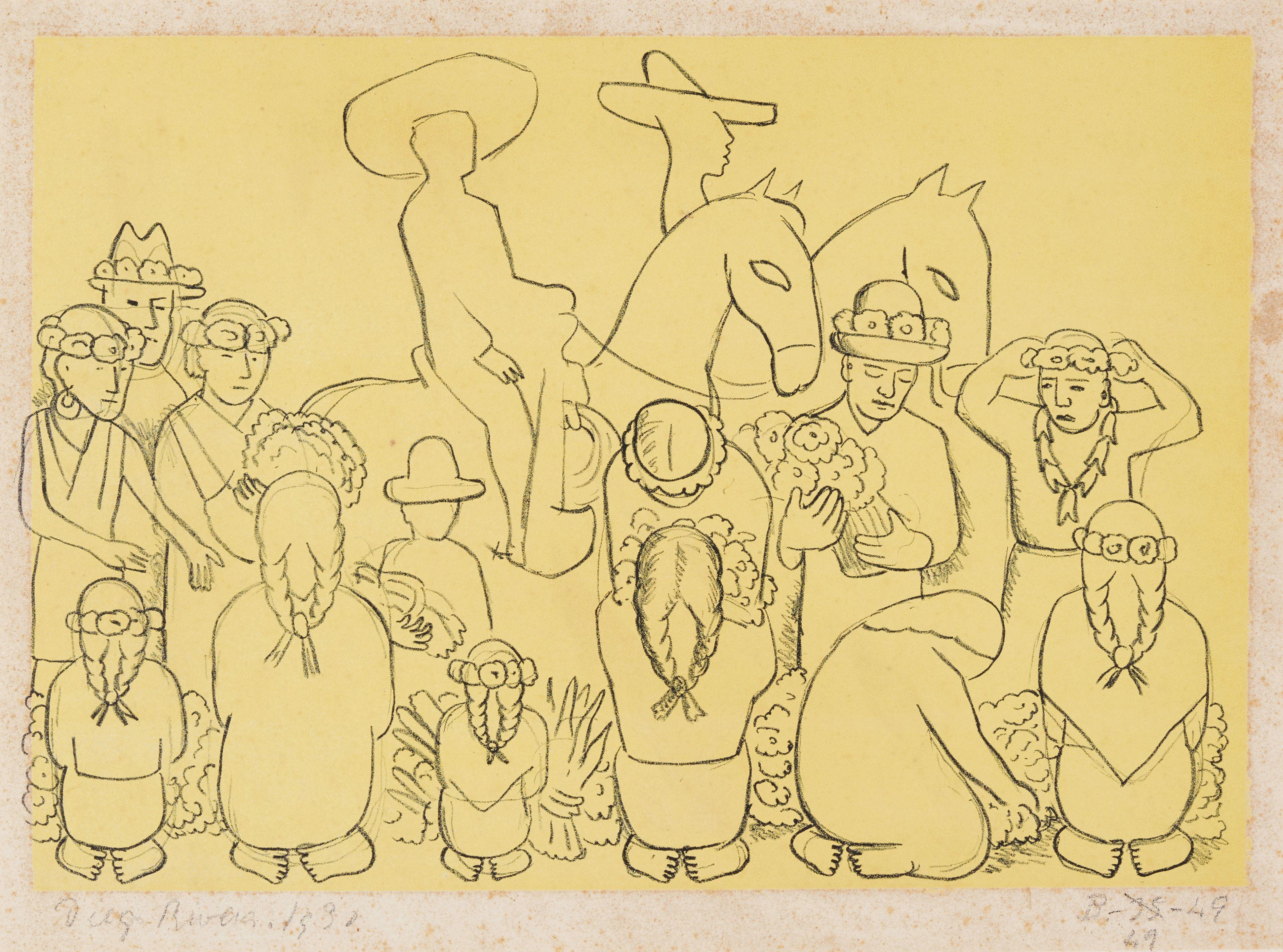 Diego Rivera - El mercado de flores (Flower Market, Yellow Ground)