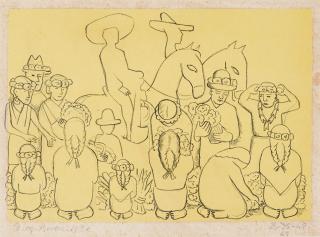 Diego Rivera - El mercado de flores (Flower Market, Yellow Ground)