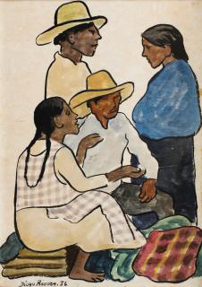 Diego Rivera - Grupo En El Mercado: Dos Hombres Y Dos Mujeres