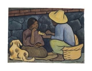 Diego Rivera - La merienda (also known as Grupo comiendo con canasta y perro)