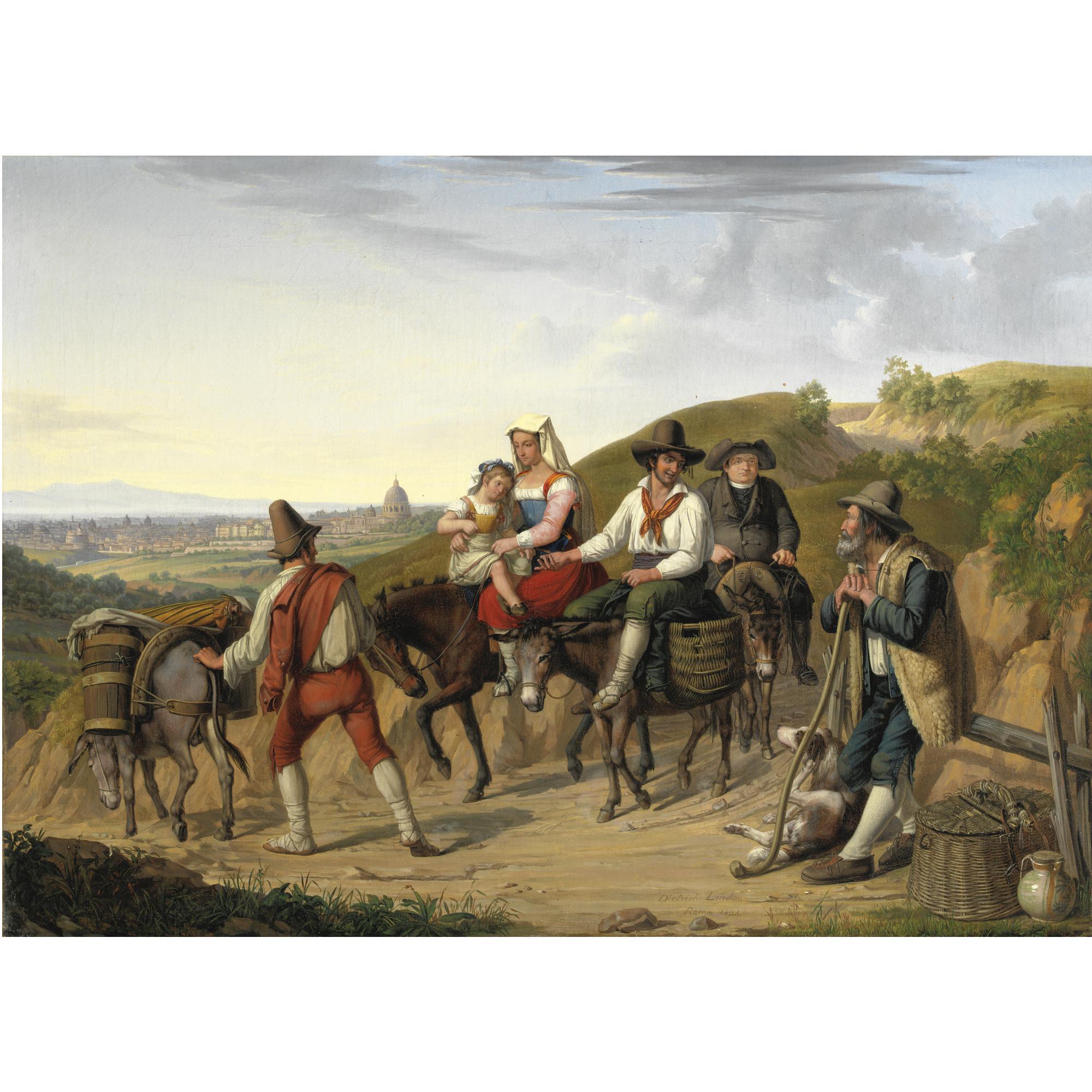 Dietrich Wilhelm Lindau - Contadini Ciociari Con Veduta Di Roma In Lontananza