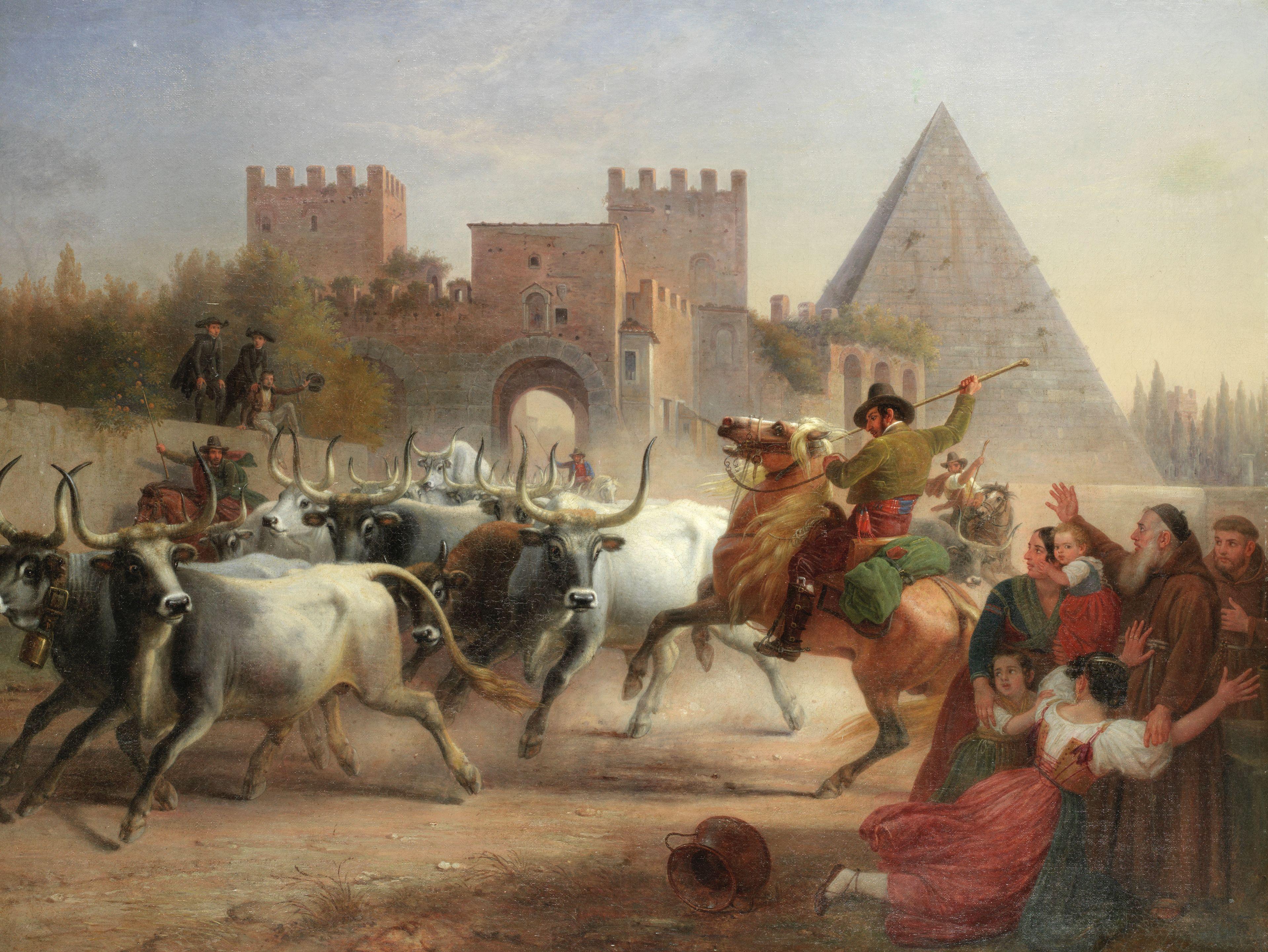 Dietrich Wilhelm Lindau - Driving Cattle Before The Porta San Paolo And Pyramid Of Cestius, Rome