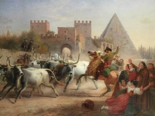 Dietrich Wilhelm Lindau - Driving Cattle Before The Porta San Paolo And Pyramid Of Cestius, Rome