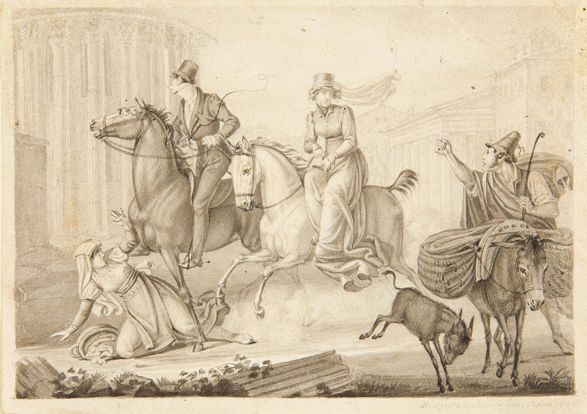 Dietrich Wilhelm Lindau - Rücksichtslos reitendes Paar in den Straßen Roms.