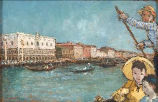 Dietz Edzard - Promenade en gondole framed 45.0 x 58.5 x 7.5 cm (17 3/4 x 23 x 3 in).