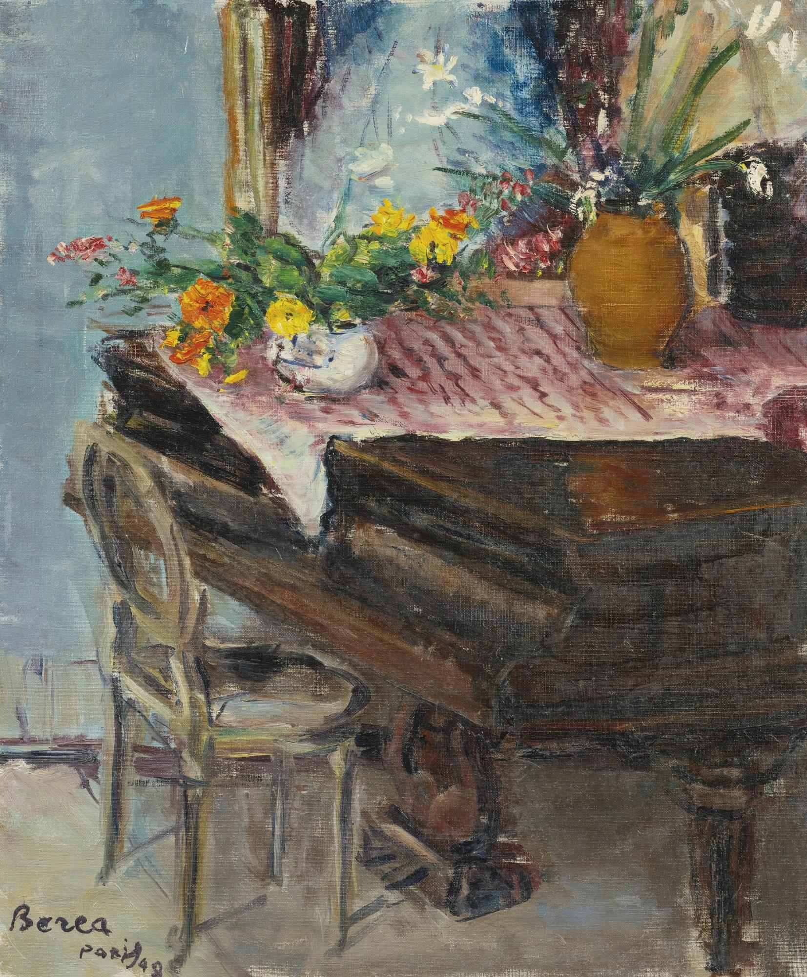 Dimitrie Berea - Still Life With Flowers On A Piano
