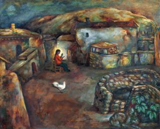 Ding Fang - The Girl Sewing Cloth Soles Of Shoes(Painted In 1988)