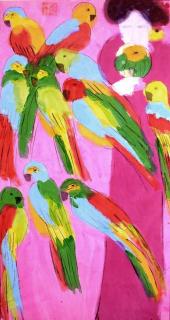 Ding Xiongquan - Lady with Parrots