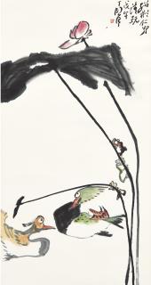 Ding Yanyong - Mandarin Ducks By Lotus