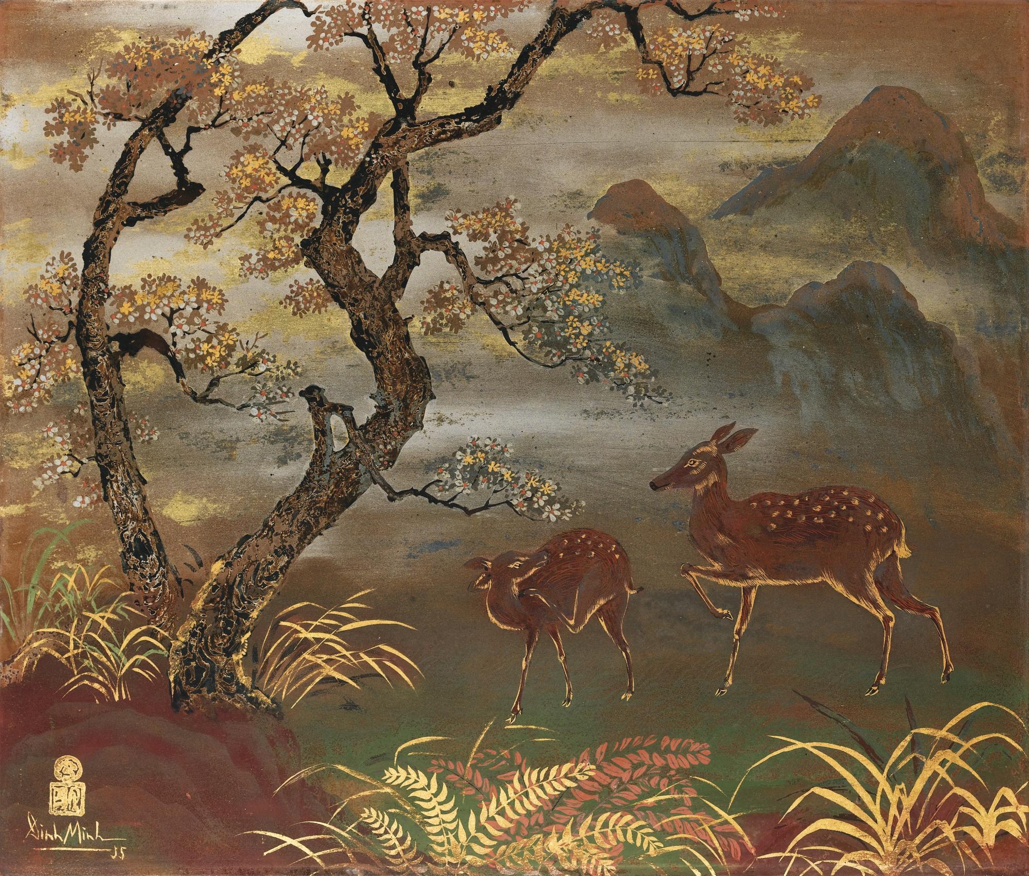 Dinh Minh - A Landscape With Deer