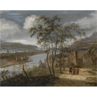 Dionys Verburg - A River Landscape With The Road To Emmaus