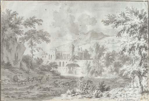 Dirck Dalens II - An Italianate Landscape With A Fortified Villa