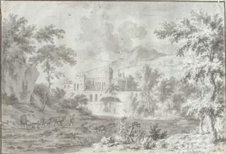 Dirck Dalens II - An Italianate Landscape With A Fortified Villa