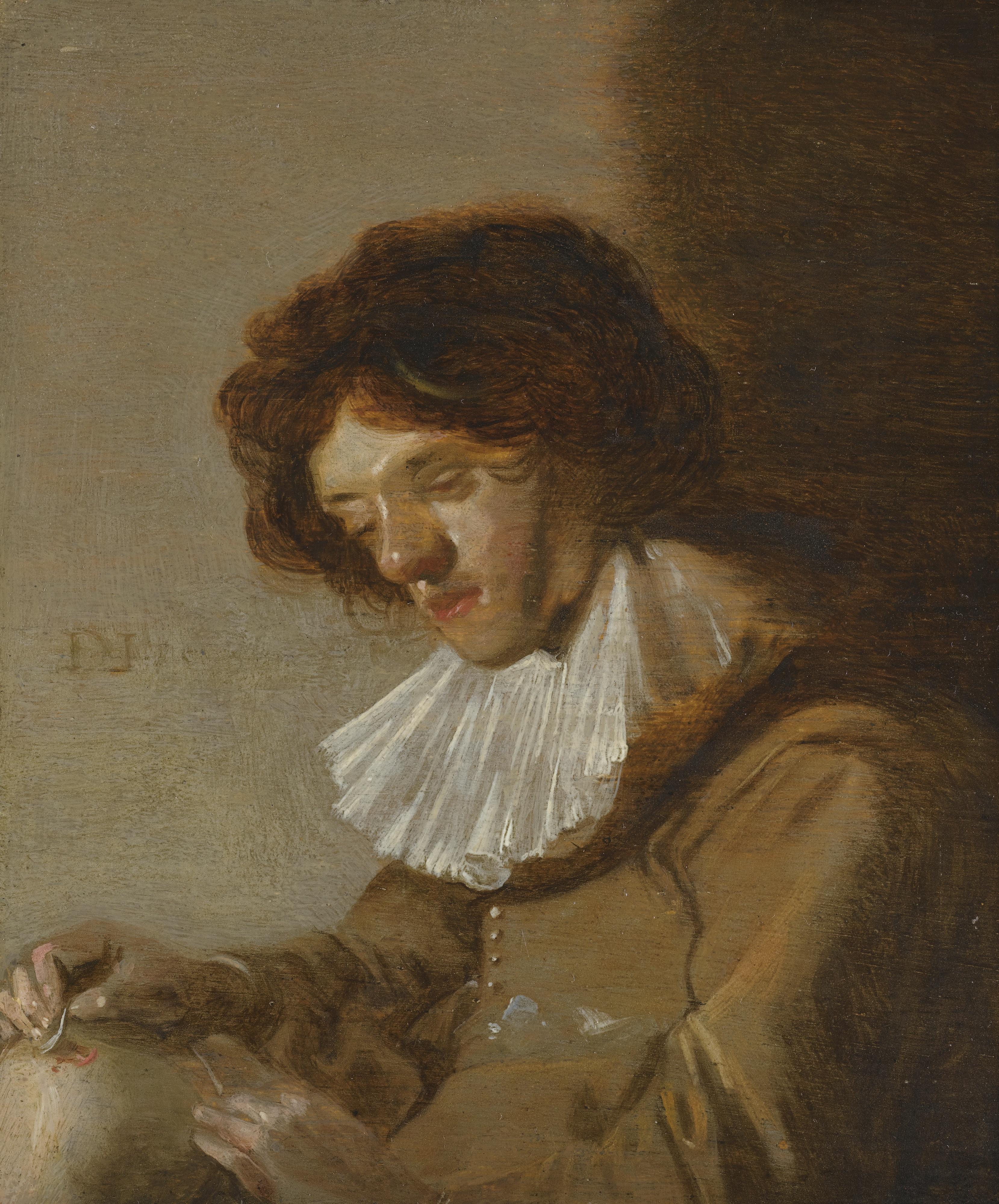 Dirck Hals - A Youth Holding A Flask