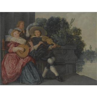 Dirck Hals - An Elegant Company Making Music On A Terrace Near Water