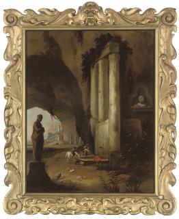 Dirck Stoop - A capriccio of Roman ruins with travellers and their horses at rest