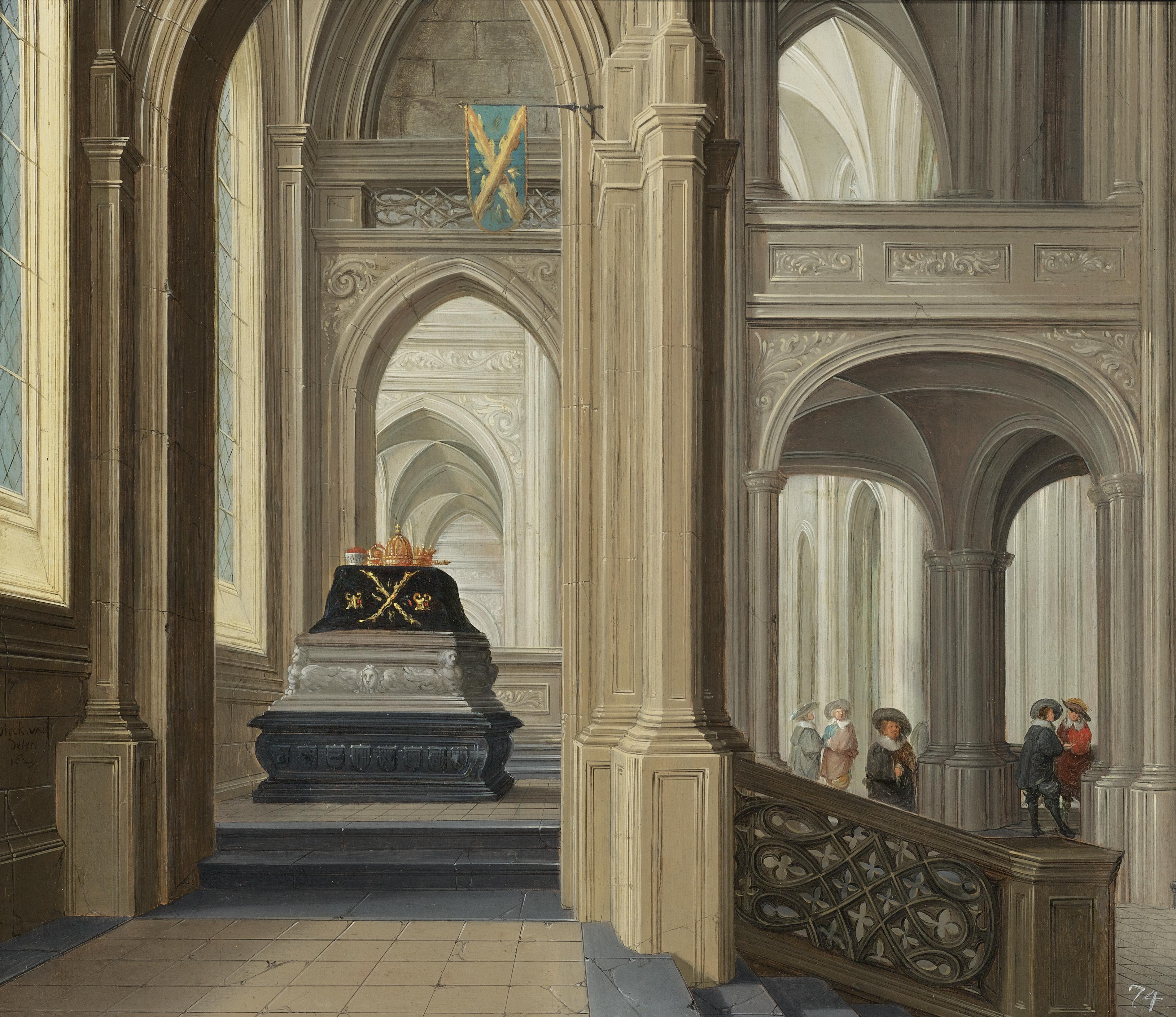 Dirck Van Delen - A Church Interior With A Royal Tomb, Probably That Of The German Emperor Rudolf Ii