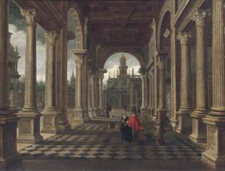 Dirck Van Delen - An Architectural Capriccio With Elegant Company