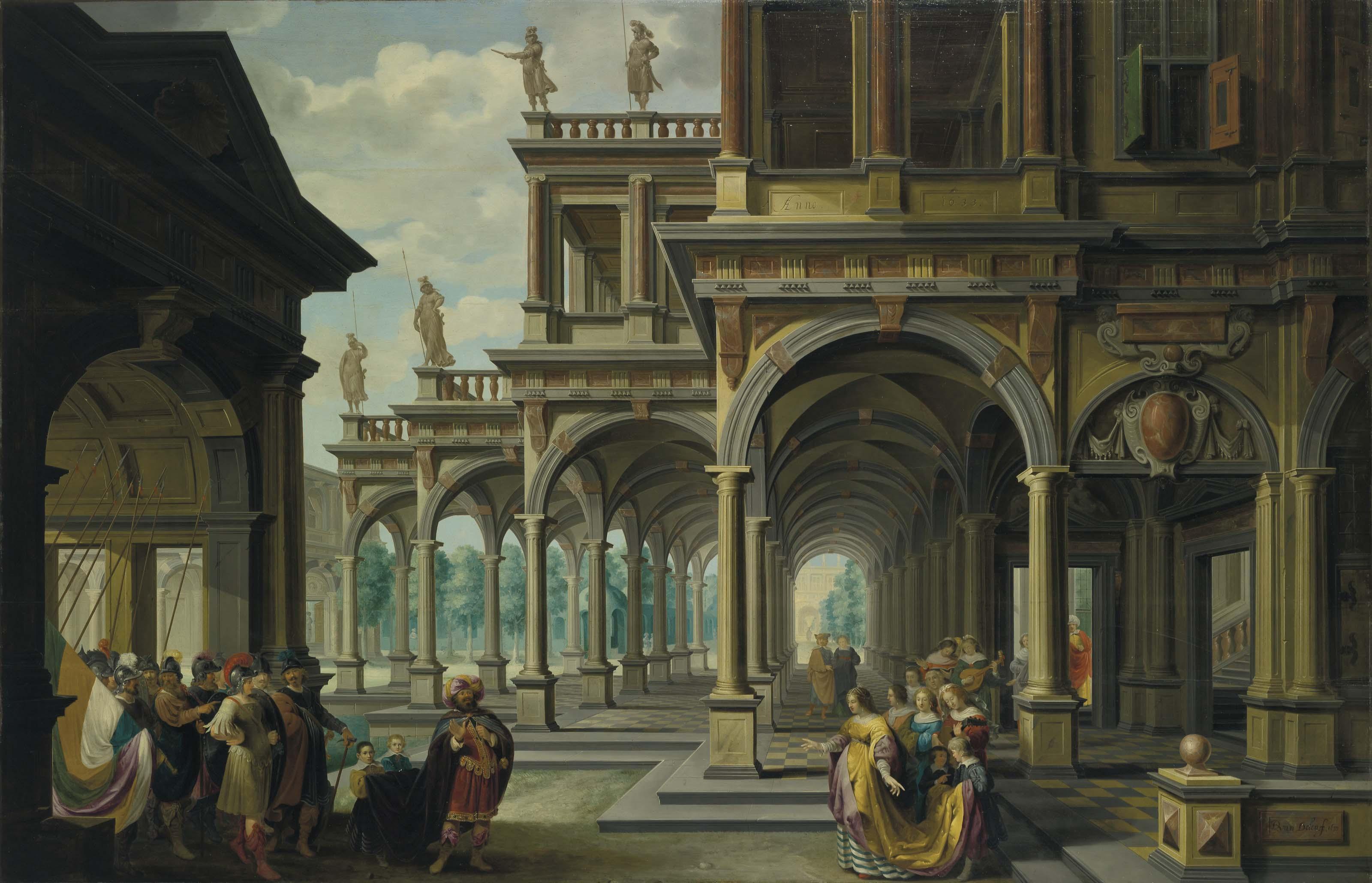 Dirck Van Delen - An architectural capriccio with Jephthah and his daughter