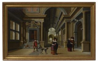 Dirck Van Delen - Elegant figures in a courtyard