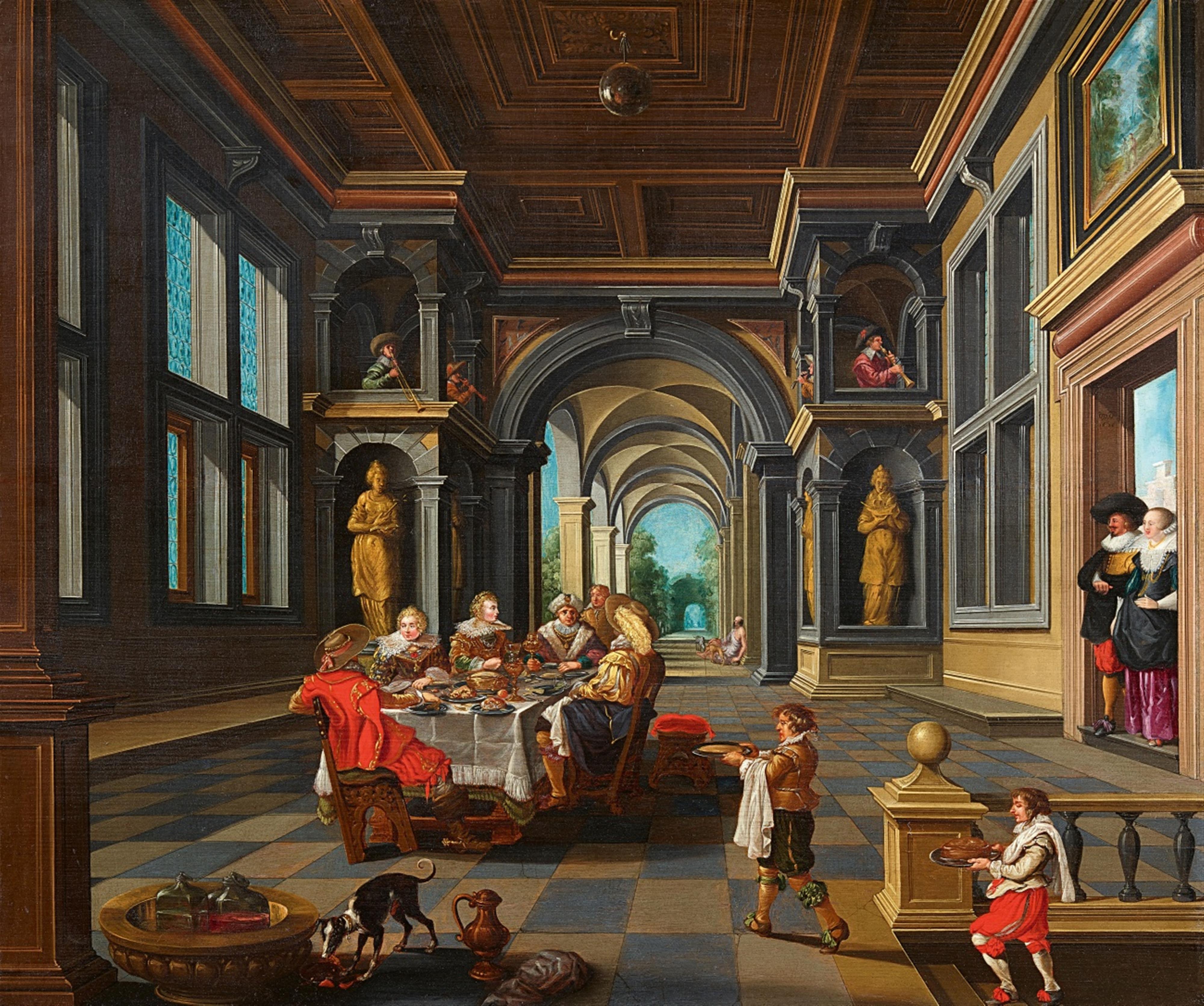 Dirck van Delen - Palastinterieur mit dem Gleichnis vom reichen Mann mit dem armen Lazarus