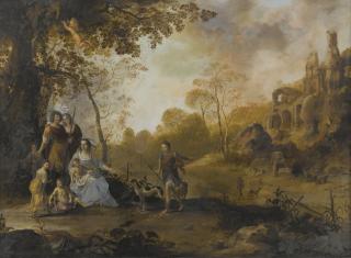 Dirck Van Der Lisse - An Allegorical Family Portrait In A Landscape