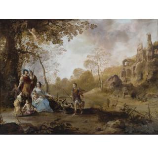 Dirck Van Der Lisse - An Allegorical Family Portrait In A Landscape