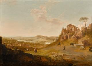 Dirck Van Der Lisse - Extensive Italianate landscape with Roman ruins