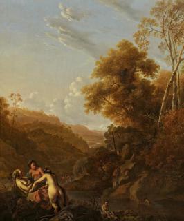 Dirck van der Lisse - Italienische Landschft mit badenden Nymphen