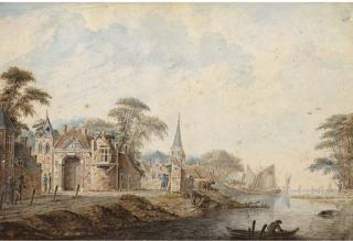 Dirck Verrijck - River landscapes with travellers and peasants on village roads