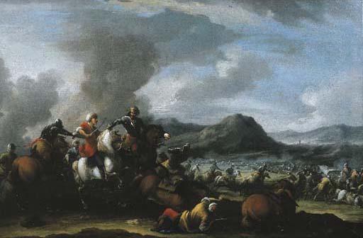 Dirck Willemsz. Stoop - Scontro tra cavalieri turchi e cristiani, e tra cavalieri cristiani e fanterie turche a destra sullo sfondo