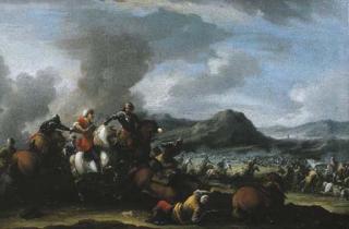 Dirck Willemsz. Stoop - Scontro tra cavalieri turchi e cristiani, e tra cavalieri cristiani e fanterie turche a destra sullo sfondo